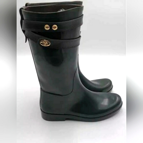 Coach Designer Tara Military Green Waterproof Knee High Rain Boots Women 8B - Picture 2 of 7